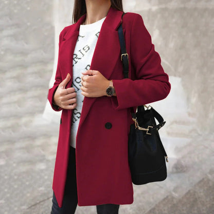 Women’s Tailored Coat – Wool Feel – Double-Breasted – Mid-Length Classic Fit