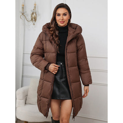 Women’s Padded Coat – Slim Fit – Quilted Mid-Length – Hooded Warm Zip Closure