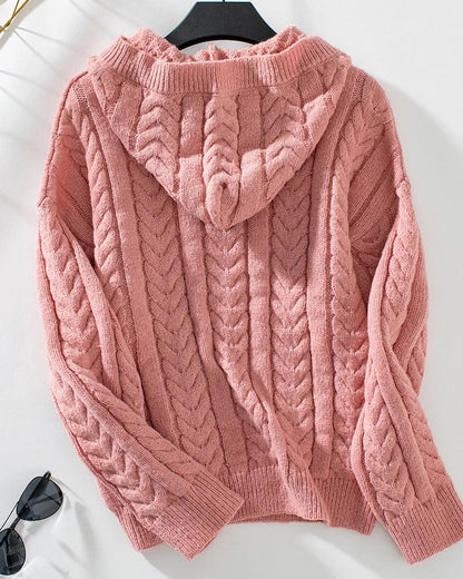 Women’s Knitted Top – Relaxed Fit – Cable Knit – Henley Placket – Long Sleeve