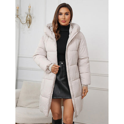 Women’s Padded Coat – Slim Fit – Quilted Mid-Length – Hooded Warm Zip Closure