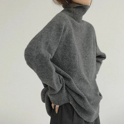 Women’s Turtleneck Sweatshirt – Oversized Knit – Drawstring Hem – Long Sleeve Casual Fit