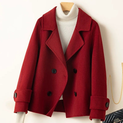 Women’s Short Coat – Wool Blend – Tailored Fit – Double-Breasted – Notched Lapel