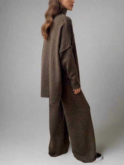 Women’s Lounge Set – Soft Knit – Oversized Fit – Turtleneck Top – Wide-Leg Pants