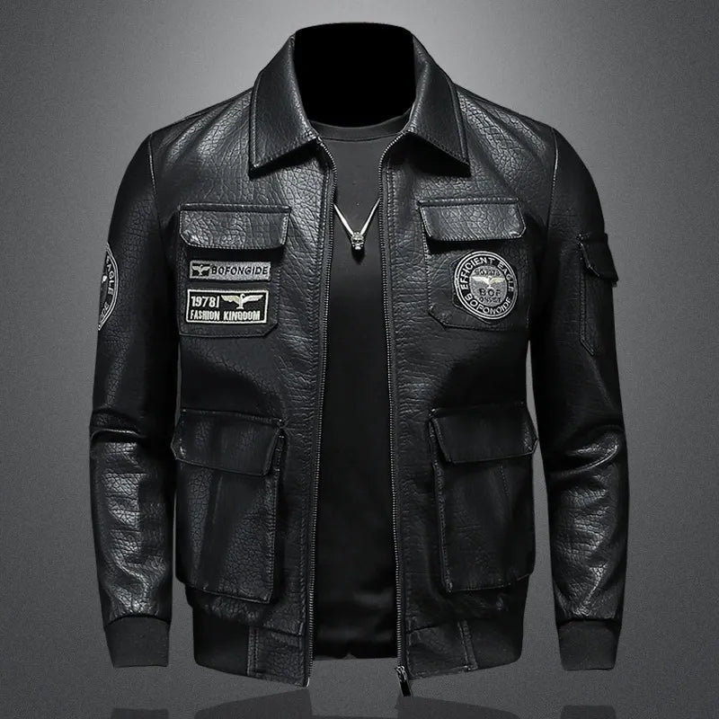 Men’s Bomber Jacket – Slim Fit – Embroidered Patches – Ribbed Trim – Utility Pockets