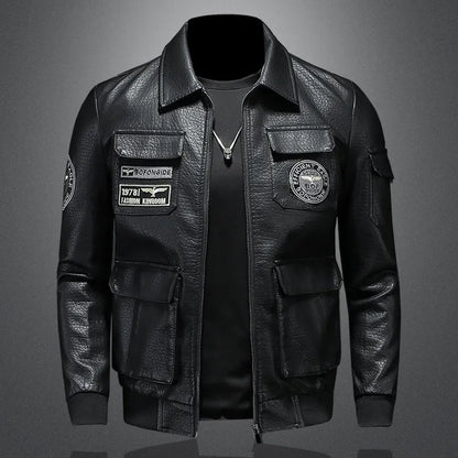 Men’s Bomber Jacket – Slim Fit – Embroidered Patches – Ribbed Trim – Utility Pockets