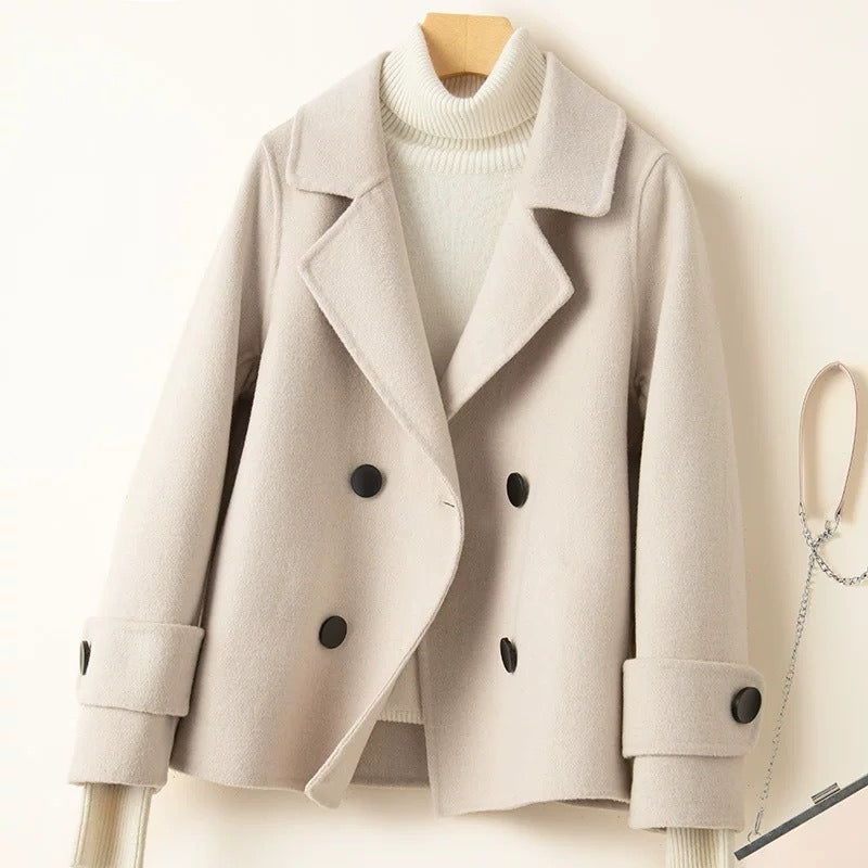 Women’s Short Coat – Wool Blend – Tailored Fit – Double-Breasted – Notched Lapel