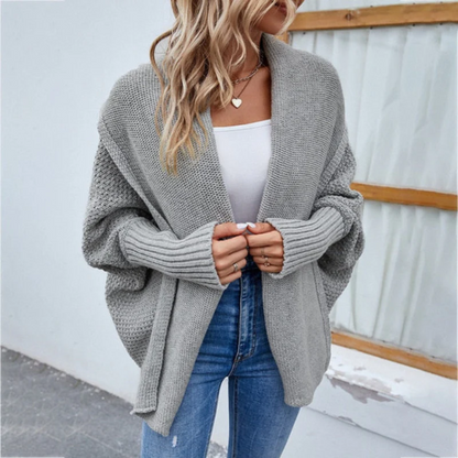 Women’s Knit Cardigan – Oversized Fit – Chunky Texture – Open Front – Ribbed Trim