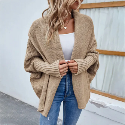 Women’s Knit Cardigan – Oversized Fit – Chunky Texture – Open Front – Ribbed Trim