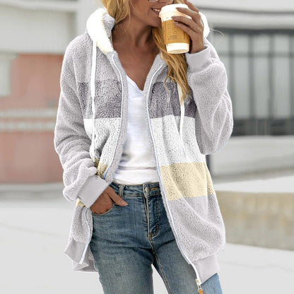 Women’s Zip-Up Hoodie Jacket – Sherpa Fleece – Relaxed Fit – Hooded Casual Wear
