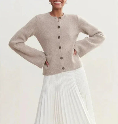 Women’s Cardigan – Relaxed Fit Knit Wool Blend – Bell Sleeves – Button Front – Ribbed Trim