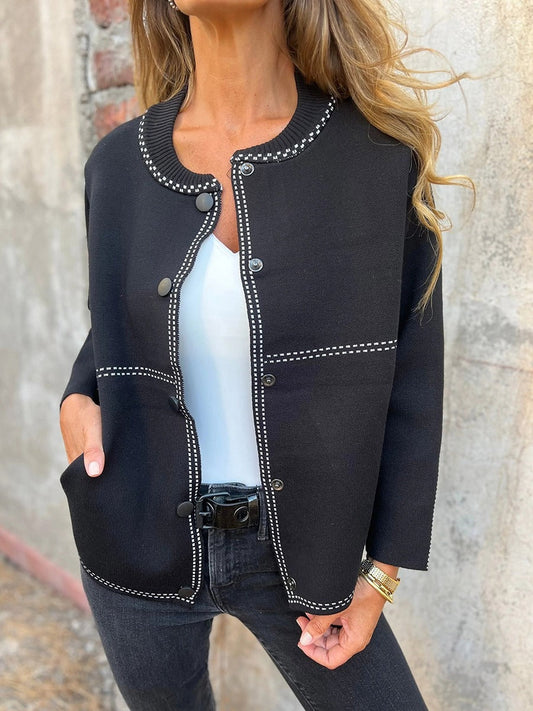 Women’s Jacket – Structured Fit – Contrast Trim – Decorative Buttons – Waist Length