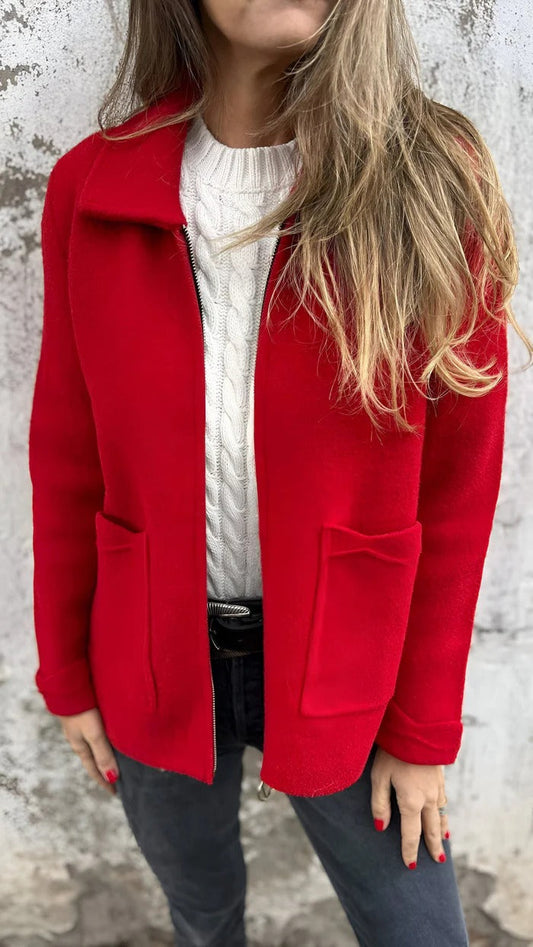 Women’s Wool Jacket – Regular Fit – Zip Front – Patch Pockets – Hip Length