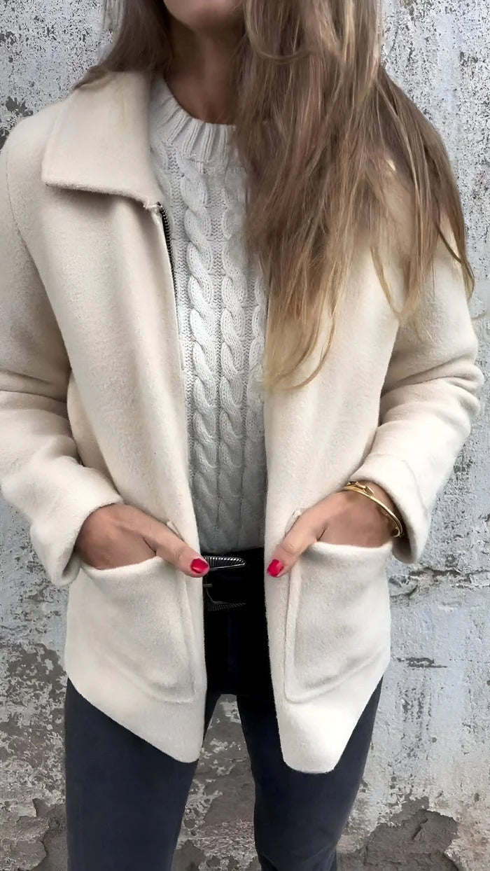 Women’s Wool Jacket – Regular Fit – Zip Front – Patch Pockets – Hip Length