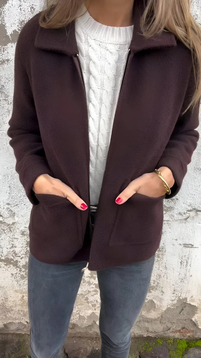 Women’s Wool Jacket – Regular Fit – Zip Front – Patch Pockets – Hip Length