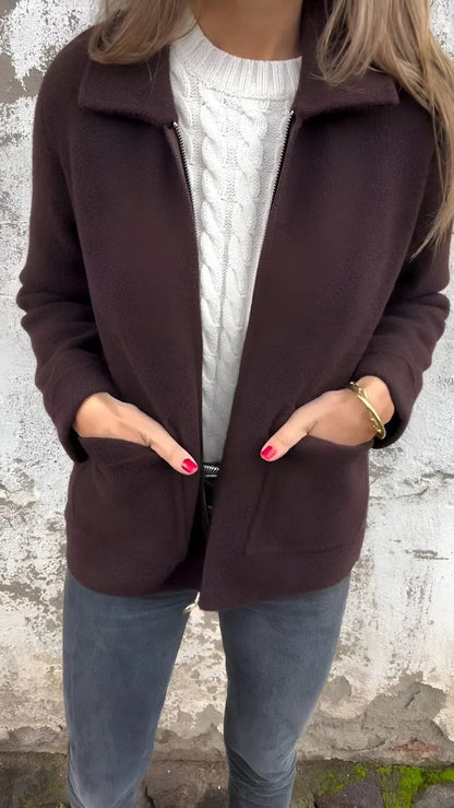 Women’s Wool Jacket – Regular Fit – Zip Front – Patch Pockets – Hip Length
