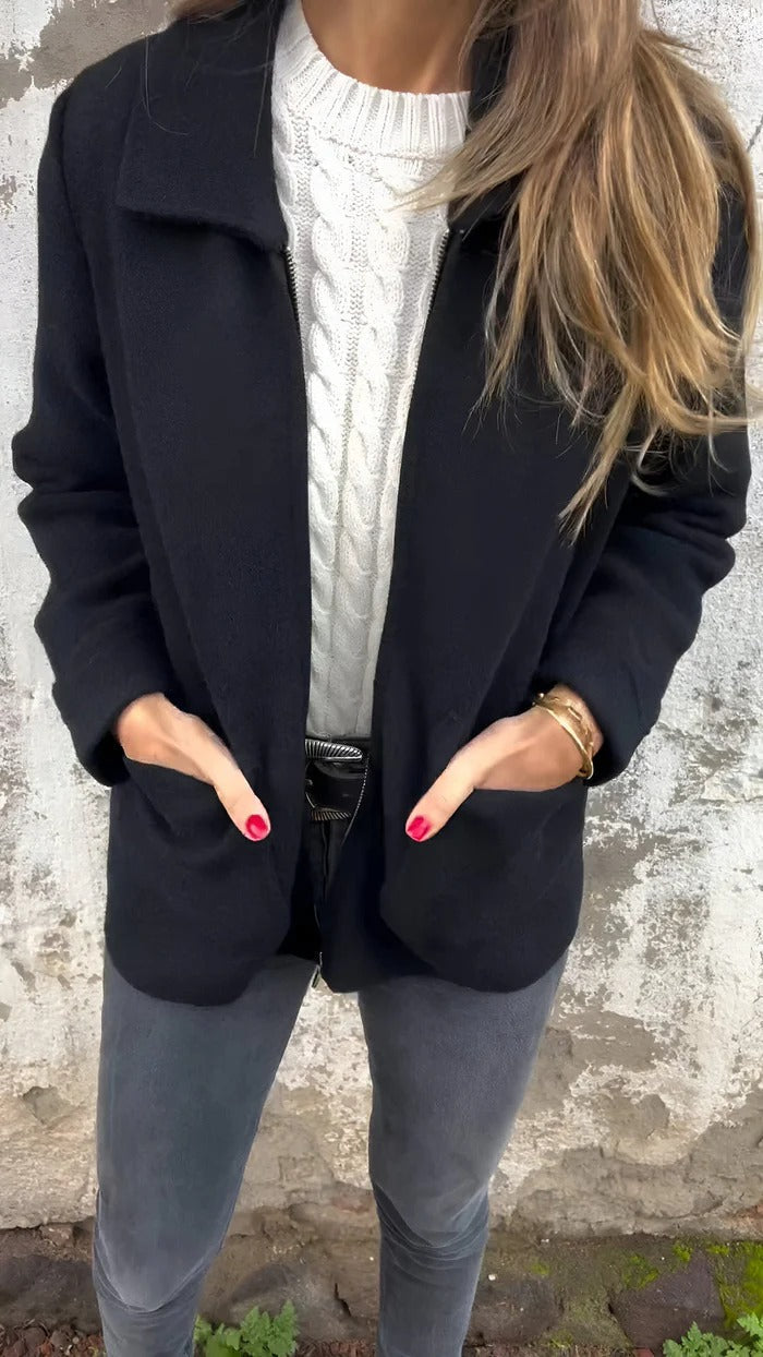 Women’s Wool Jacket – Regular Fit – Zip Front – Patch Pockets – Hip Length