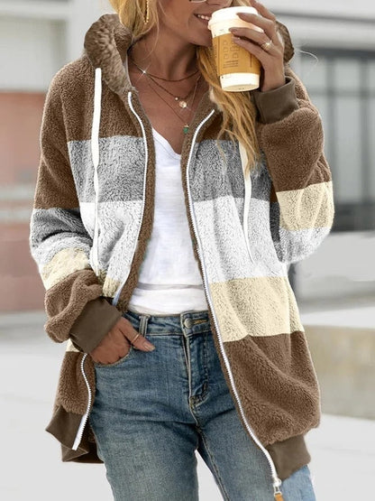 Women’s Zip-Up Hoodie Jacket – Sherpa Fleece – Relaxed Fit – Hooded Casual Wear