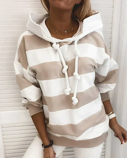 Women’s Hooded Sweatshirt – Oversized Fit – Knotted Drawstring – Ribbed Trim – Cotton Blend