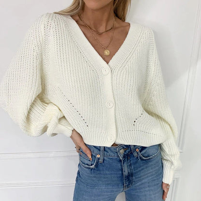 Women’s Cardigan – Chunky Knit – Oversized Fit – V-Neck – Button Front – Ribbed Trim