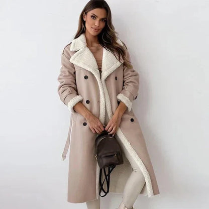 Women’s Shearling Leather Coat – Relaxed Fit – Double Breasted – Wide Lapel
