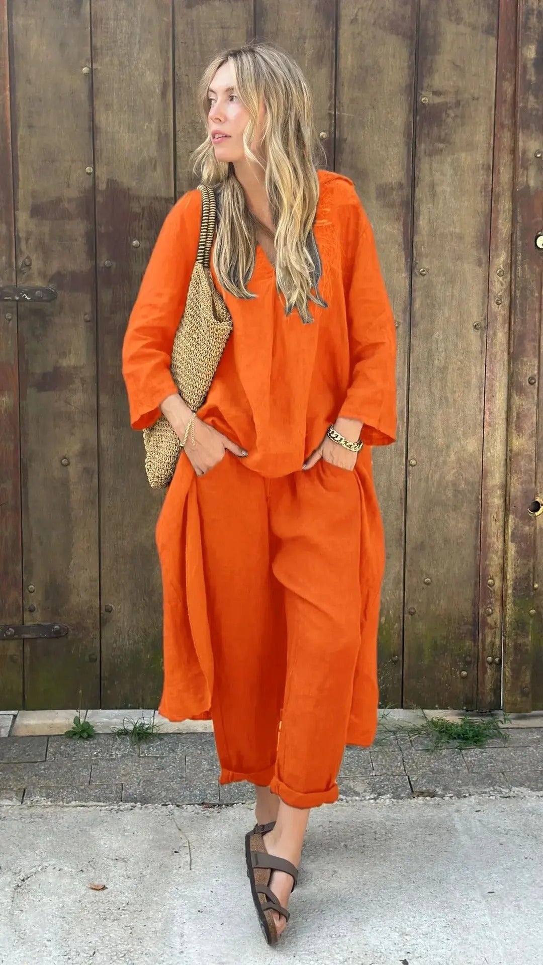 Cotton & Hemp V-Neck Set