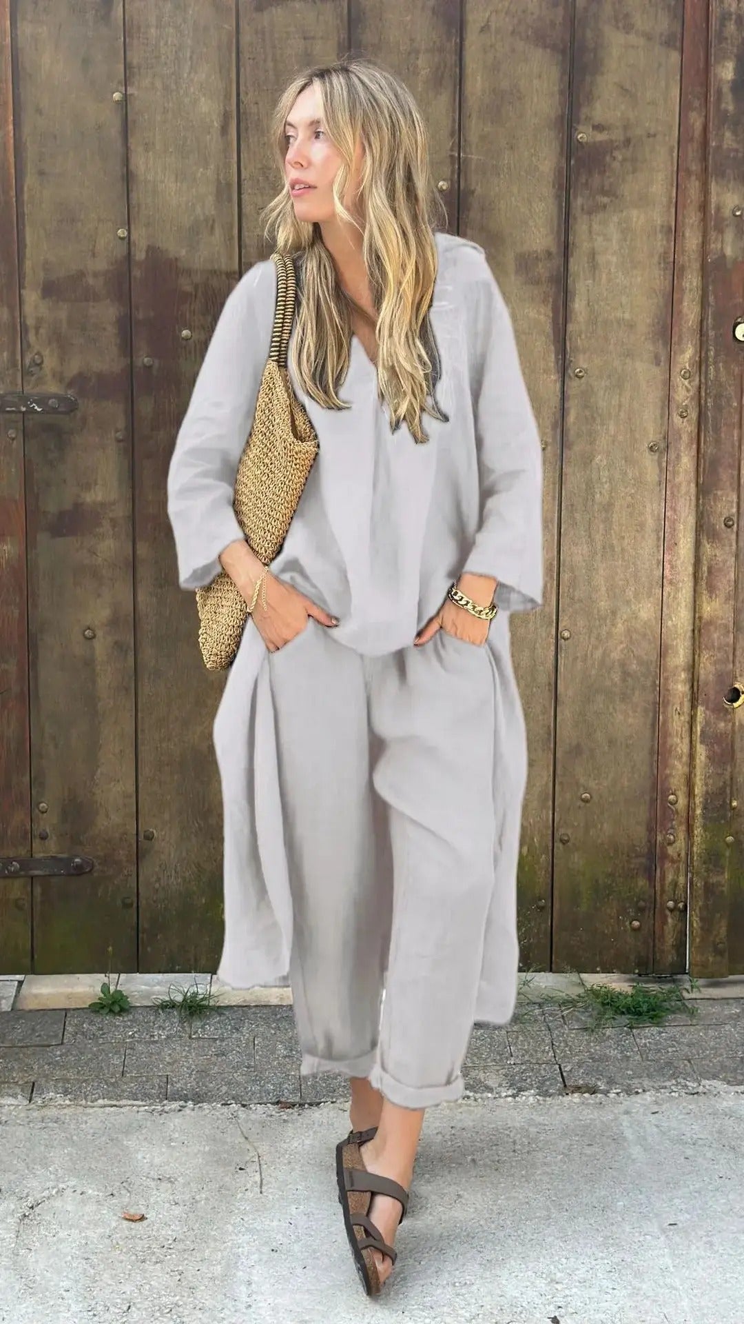 Cotton & Hemp V-Neck Set