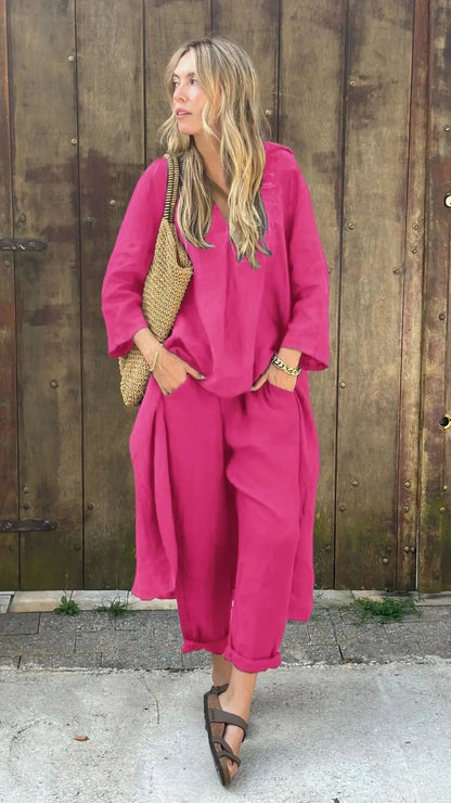Cotton & Hemp V-Neck Set