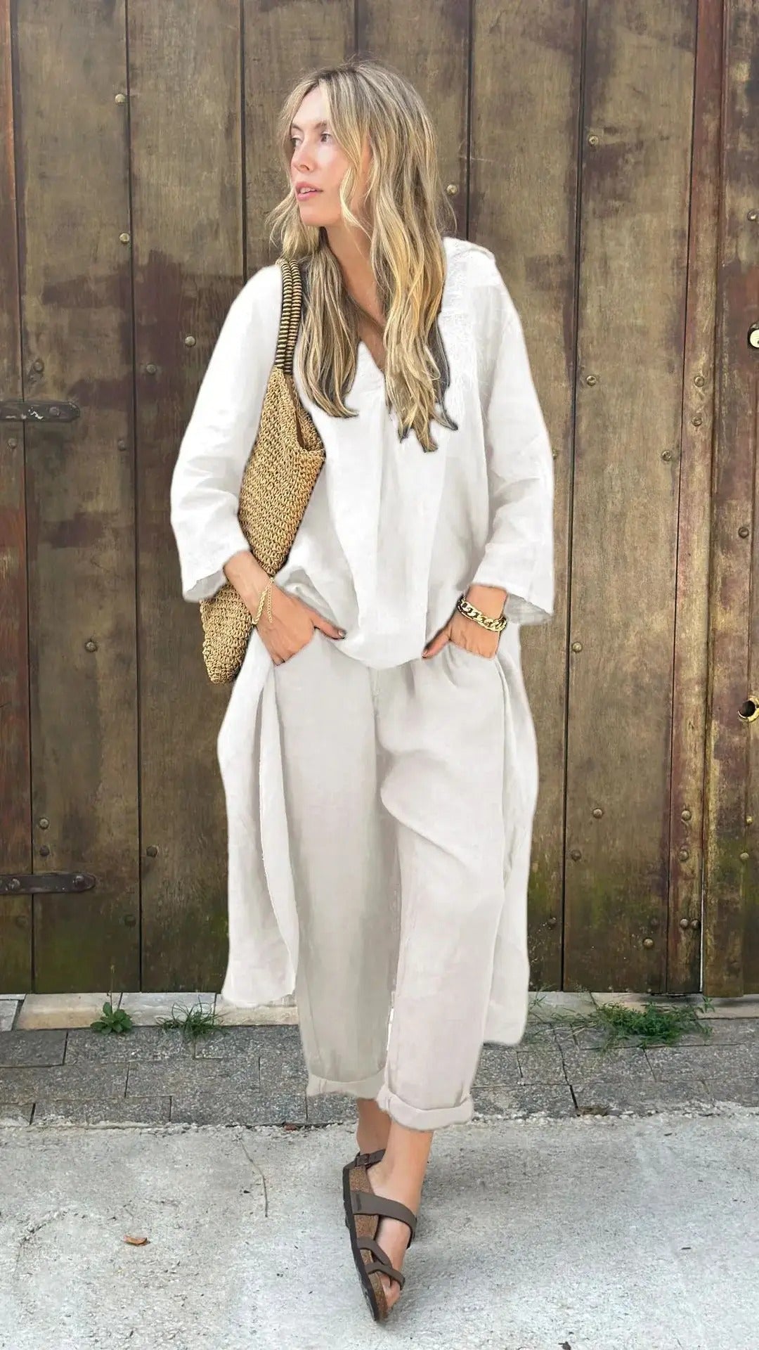 Cotton & Hemp V-Neck Set