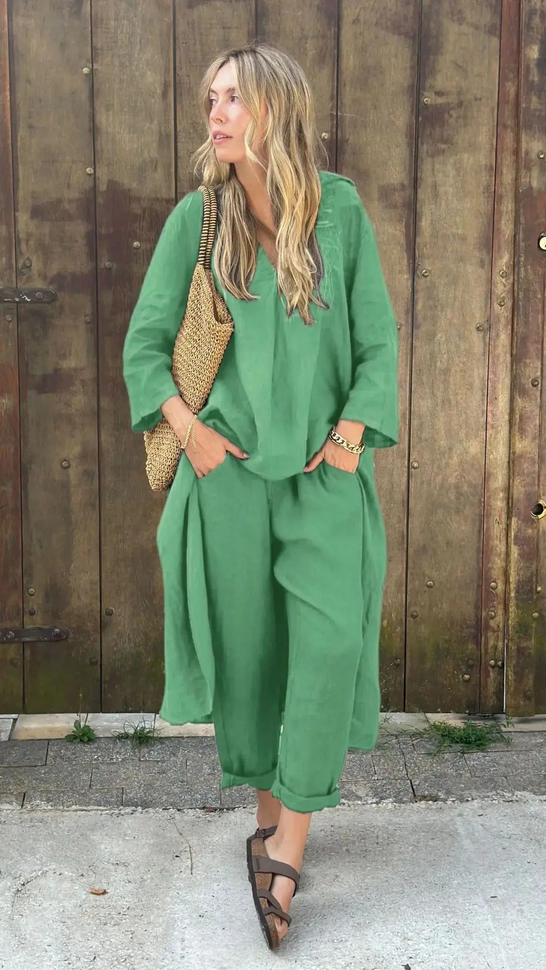 Cotton & Hemp V-Neck Set