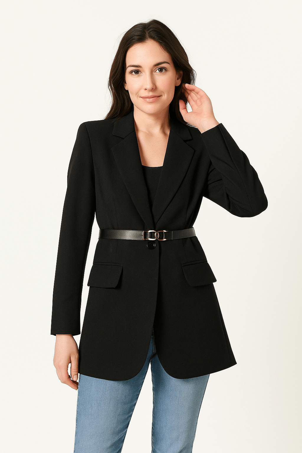 Women’s Blazer – Tailored Fit – Belted Waist – Wool Blend – Long Sleeve Formal Wear
