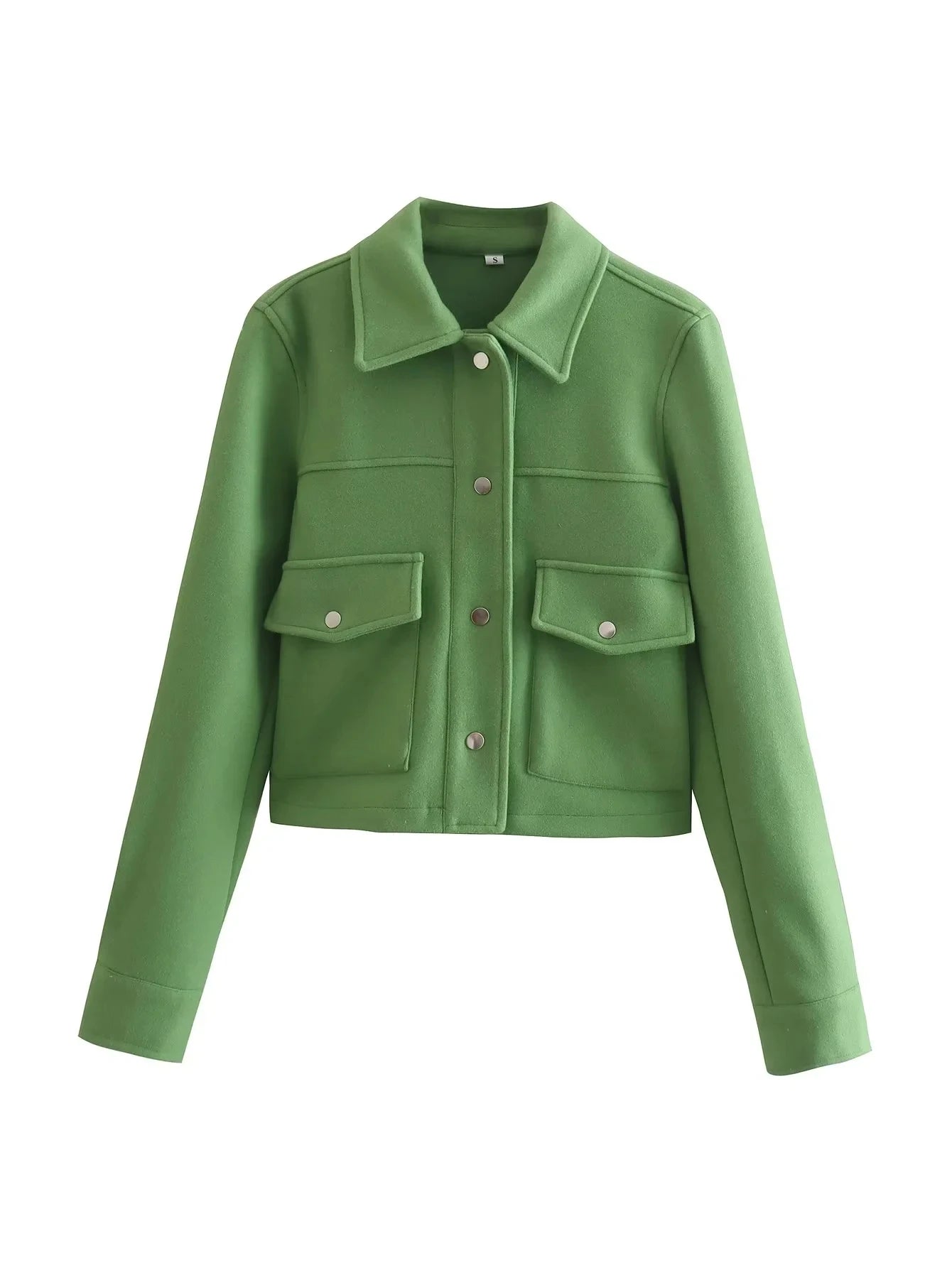 Women’s Cropped Jacket – Wool Blend – Tailored Fit – Button Front – Utility Pockets