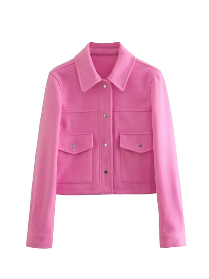 Women’s Cropped Jacket – Wool Blend – Tailored Fit – Button Front – Utility Pockets