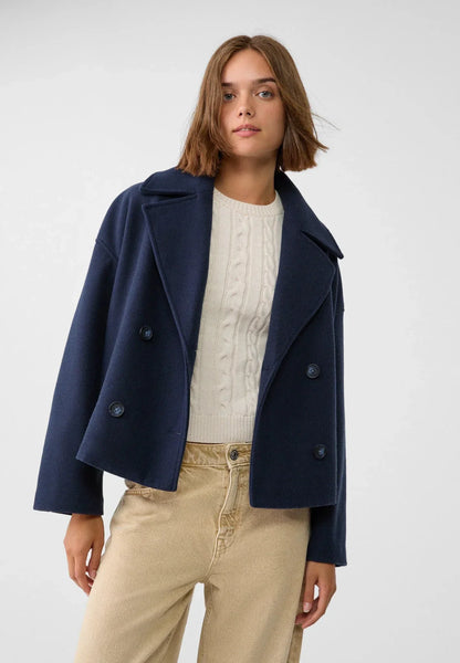 Women’s Double-Breasted Jacket – Wool Look – Oversized Fit – Cropped Structured Style