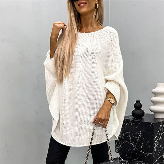 Women’s Knit Pullover Sweater – Oversized Fit – Wool Blend – Batwing Sleeve – Tunic Length