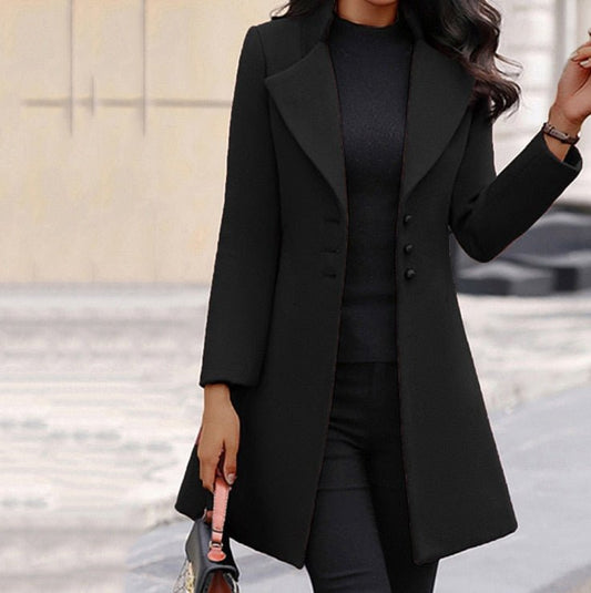 Women’s Tailored Coat – Slim Fit – Wool Blend – Notched Lapel – Mid Length Elegant Style