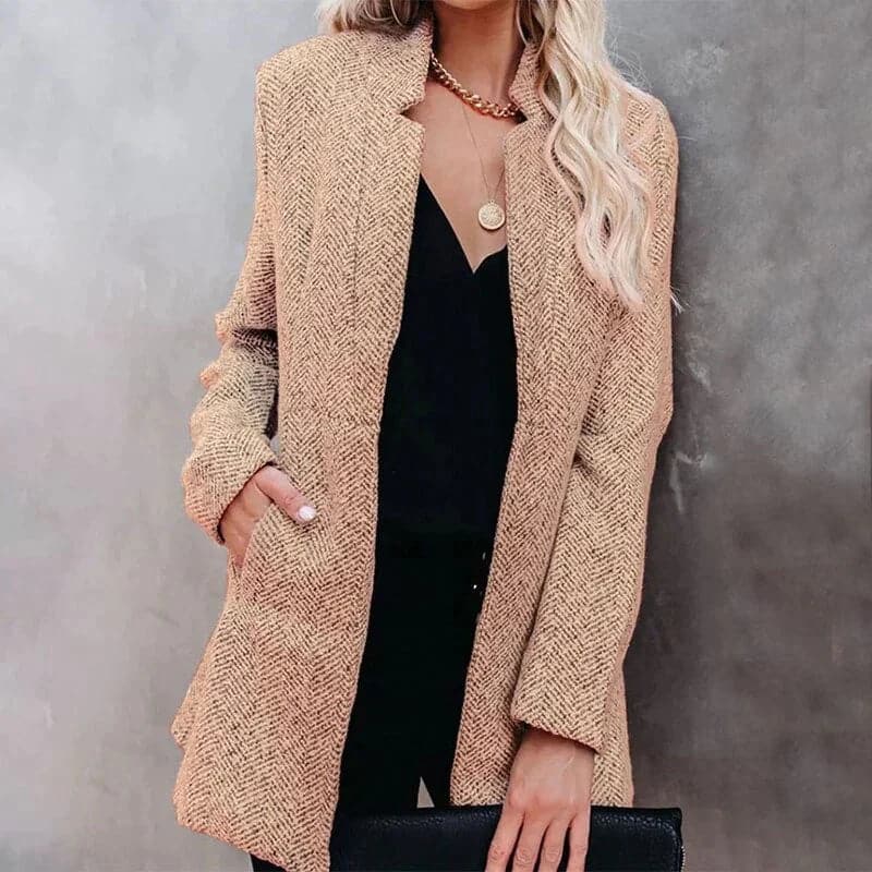 Women’s Blazer – Tailored Fit – Textured Wool Blend – Open Front – Long Sleeve